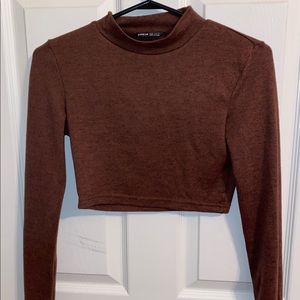 Shein Brown Mock Neck Crop Long Sleeve